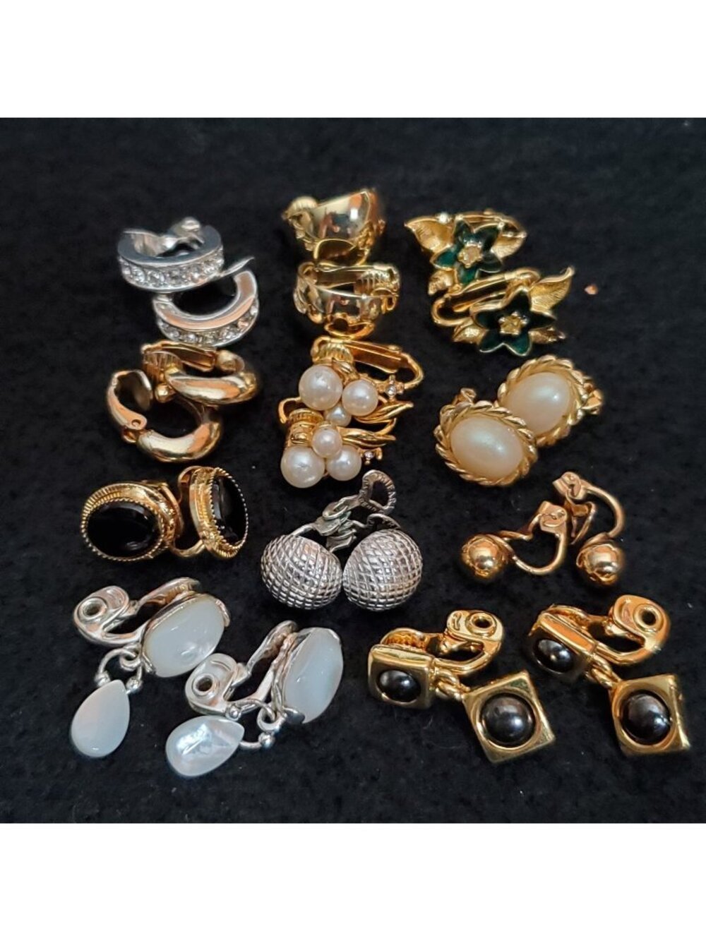 Vintage Earrings Monet Avon Trifari Gold Silver Tone Small Clip On Lot of 11